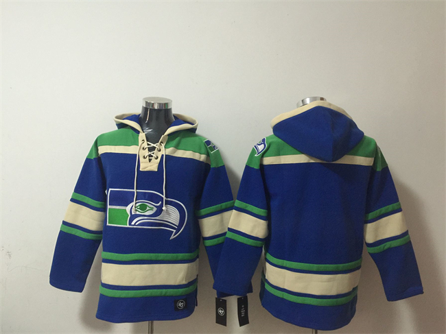 Men's Seattle Seahawks Blank Royal Ageless Must-Have Lace-Up Pullover Hoodie